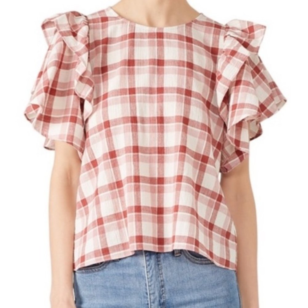 THE GREAT. Whisper Brick Plaid Shirt Size 3